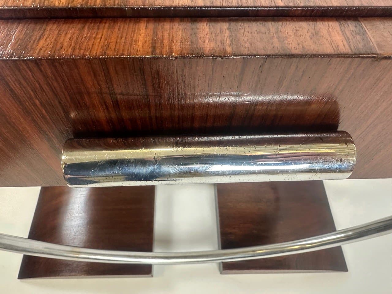 Konsola Art déco, brąz ciemny, mahoń orzech, metal chromowany, lata 30. - 153621