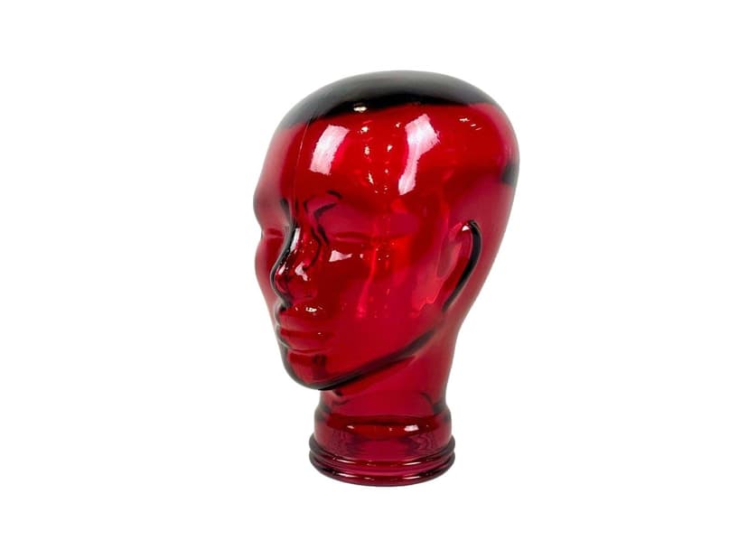 Rzeźba głowa, czerwona, szkło, Niemcy, lata 70.