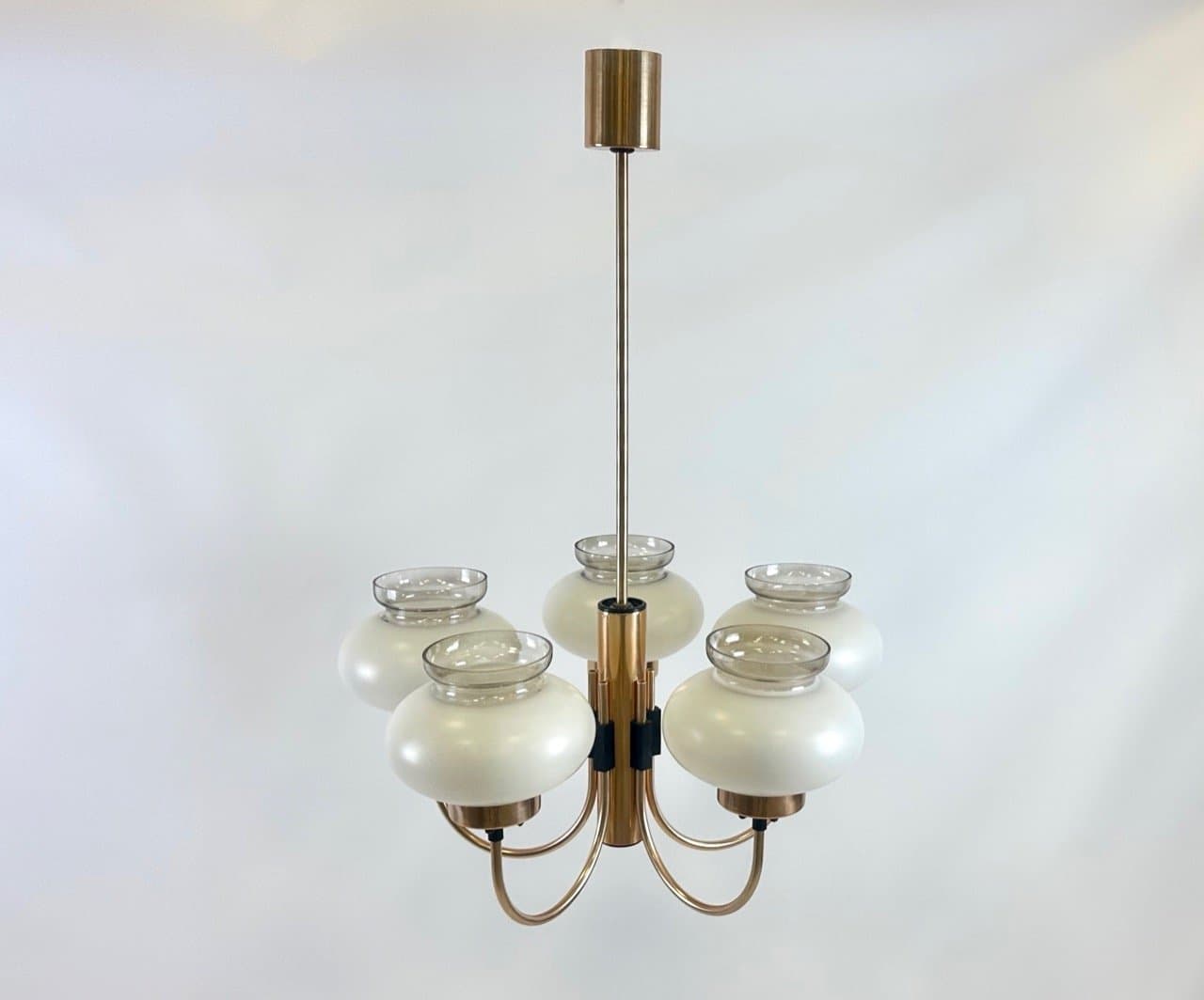 Five-arm pendant light, golden, aluminum glass, Germany, 1970s. - 153745