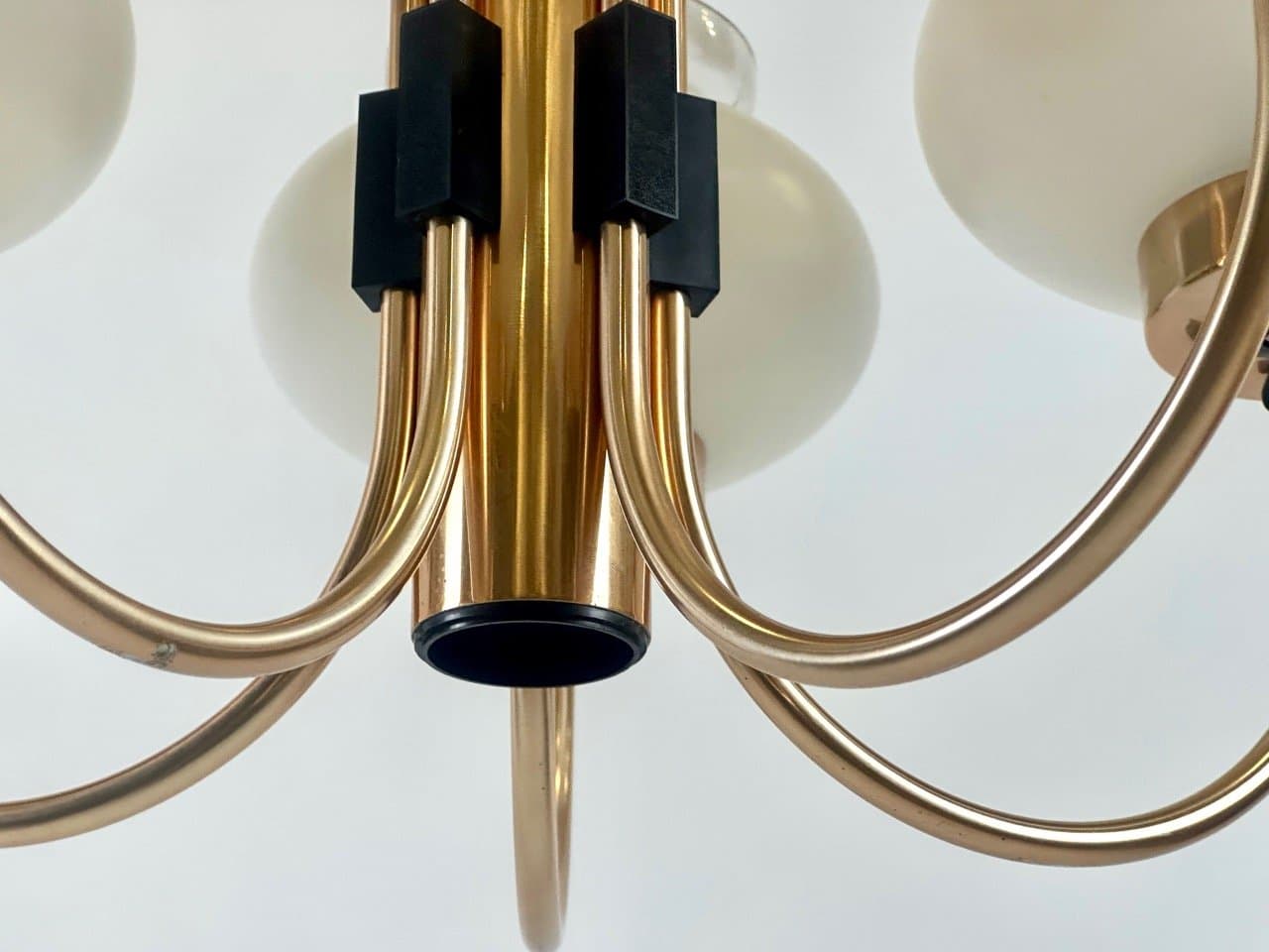Five-arm pendant light, golden, aluminum glass, Germany, 1970s. - 153739