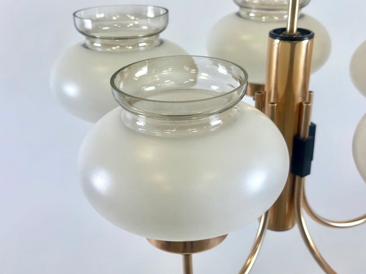 Five-arm pendant light, golden, aluminum glass, Germany, 1970s. - 153742