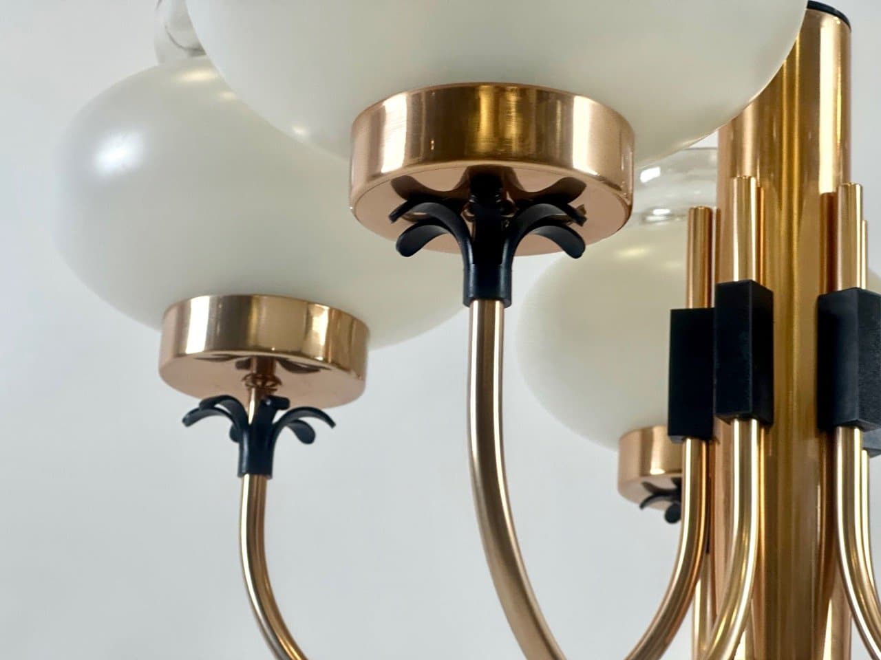 Five-arm pendant light, golden, aluminum glass, Germany, 1970s. - 153740