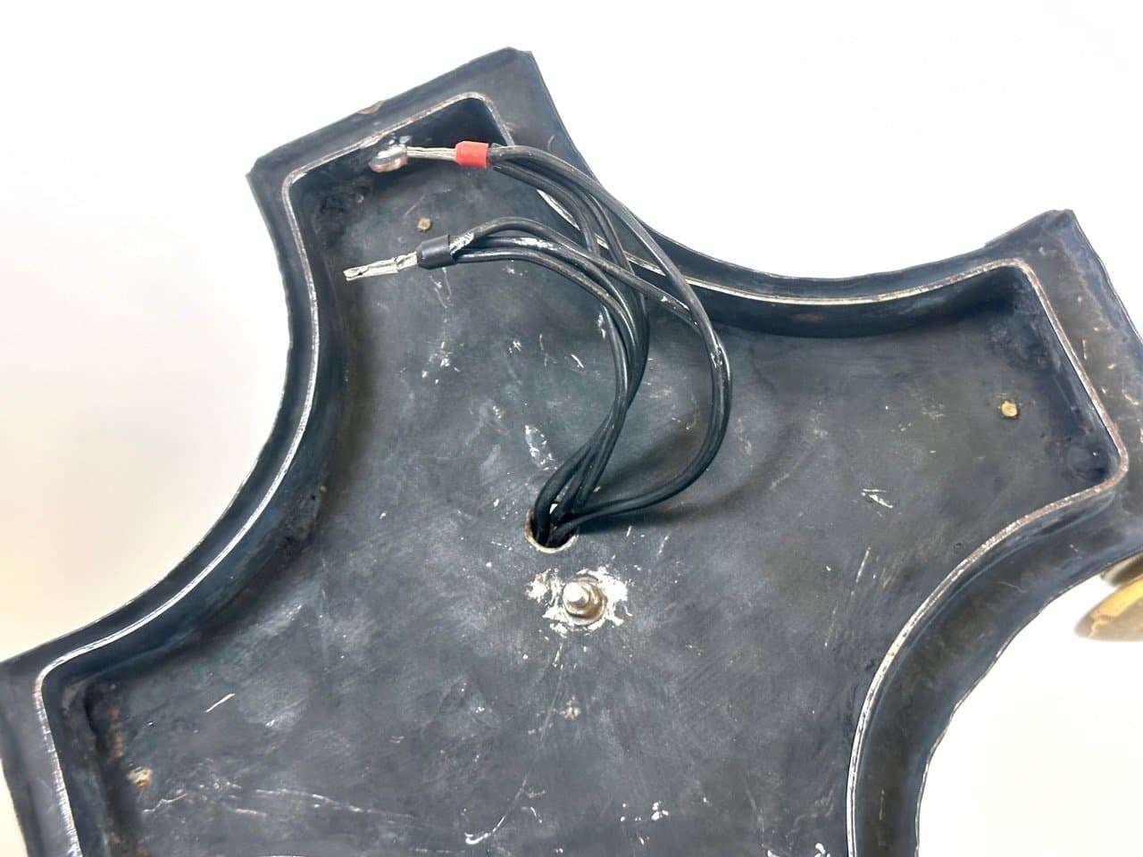 Pair of church wall lamps, black metal, golden brass, Belgium, 1970s. - 153812