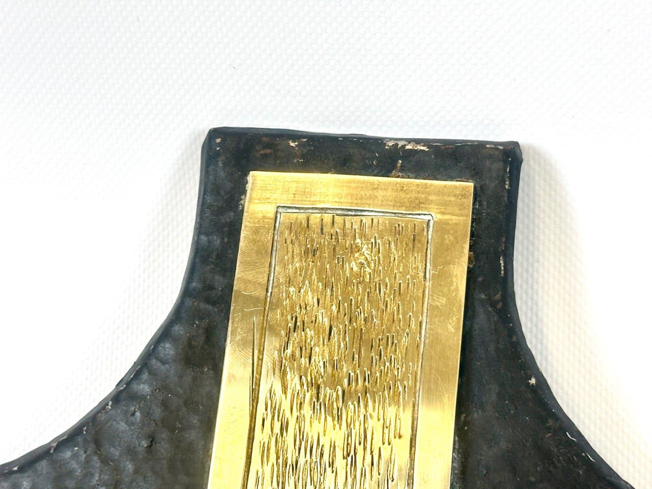 Pair of church wall lamps, black metal, golden brass, Belgium, 1970s. - 153809