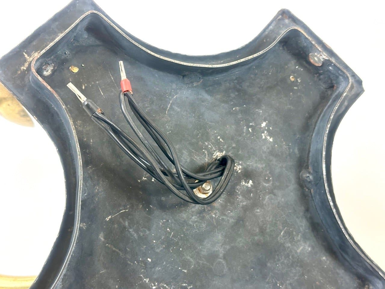 Pair of church wall lamps, black metal, golden brass, Belgium, 1970s. - 153813