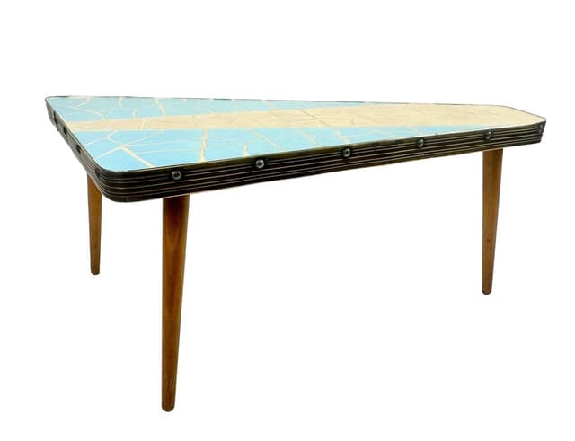 Side table, turquoise, ceramic, beech, brass, Germany, 1970s - DIMENSION