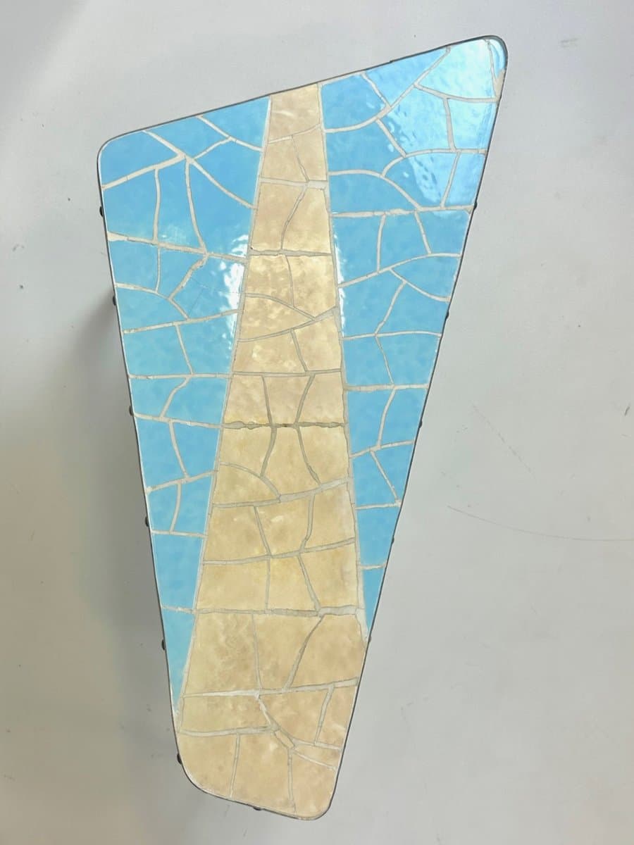 Side table, turquoise, ceramic, beech, brass, Germany, 1970s - 153865