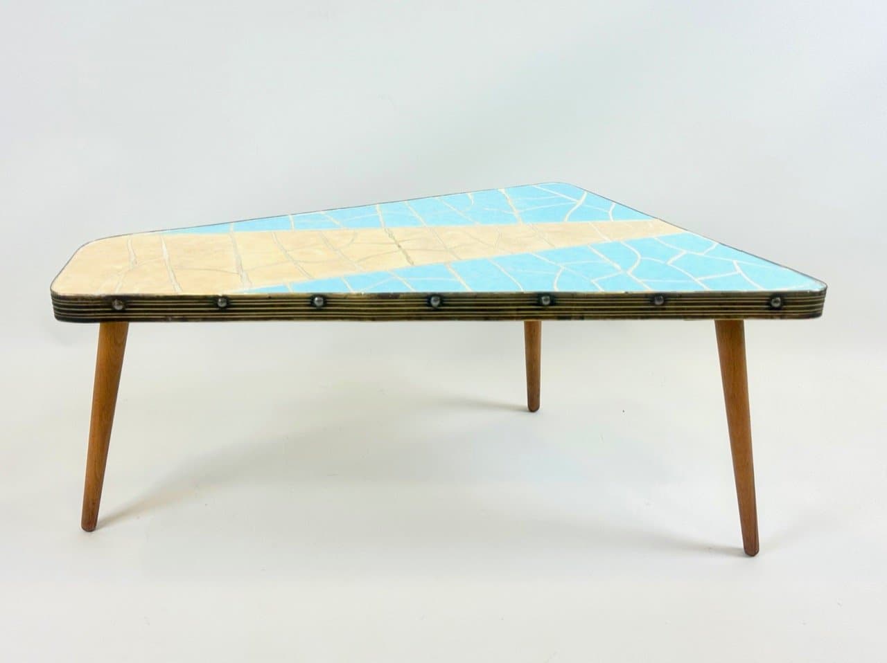 Side table, turquoise, ceramic, beech, brass, Germany, 1970s - 153858