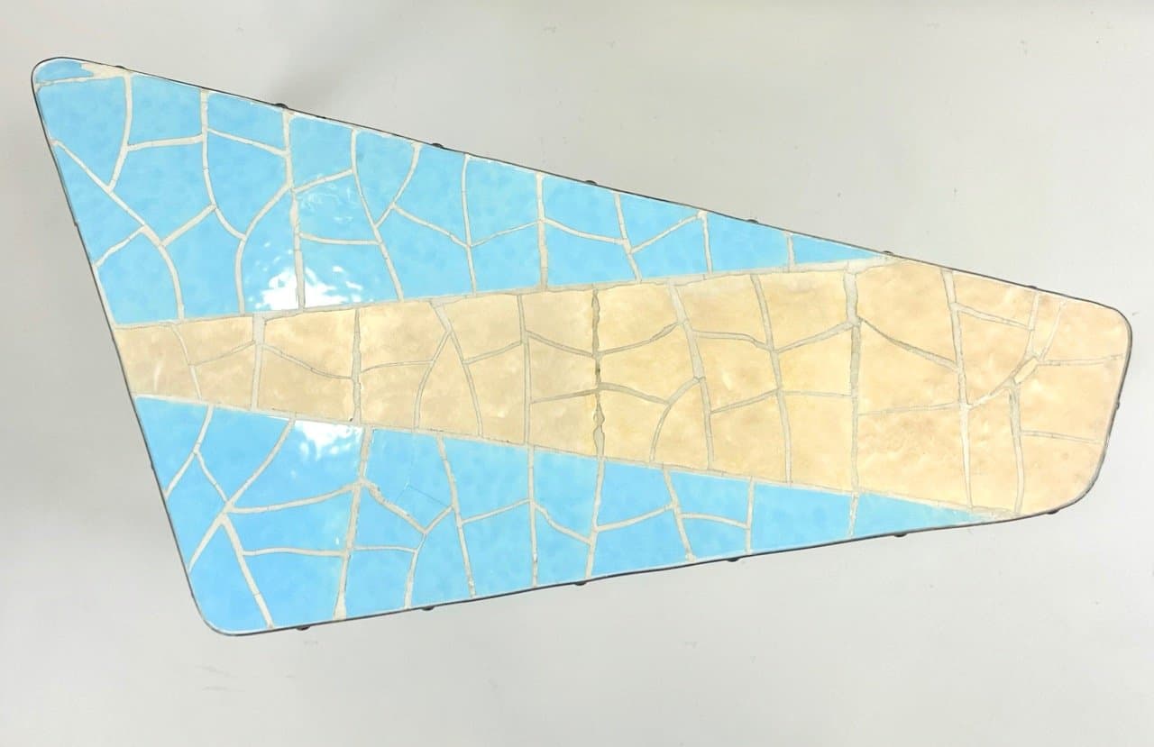 Side table, turquoise, ceramic, beech, brass, Germany, 1970s - 153866