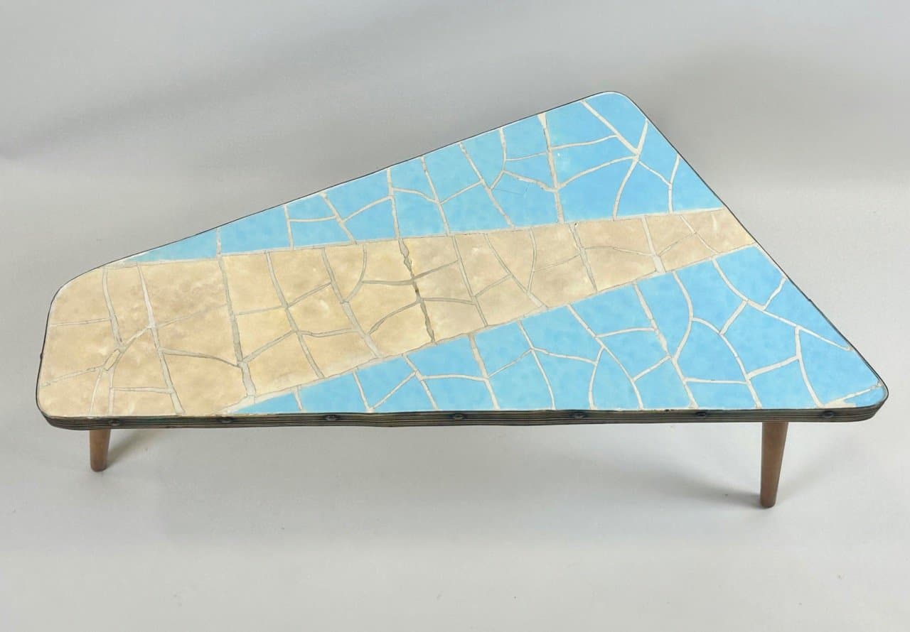 Side table, turquoise, ceramic, beech, brass, Germany, 1970s - 153861
