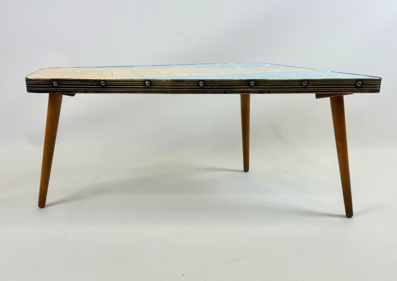 Side table, turquoise, ceramic, beech, brass, Germany, 1970s - 153863