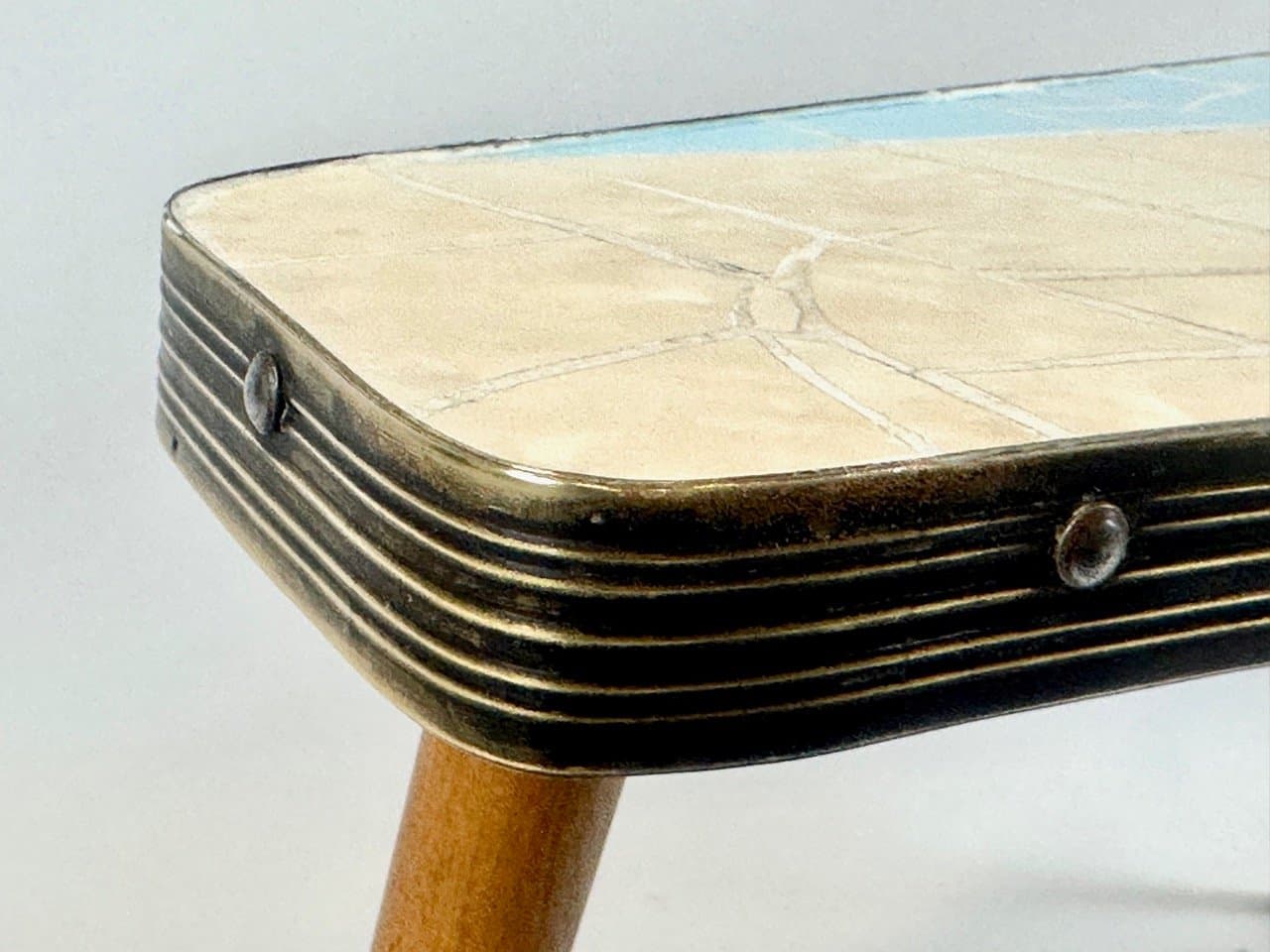 Side table, turquoise, ceramic, beech, brass, Germany, 1970s - 153860