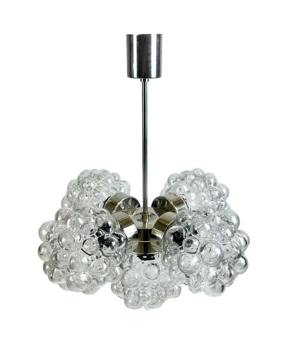 Żyrandol Raspberry, kryształ przezroczysty, metal srebrny, Kamenický Šenov, Czechy, lata 60.