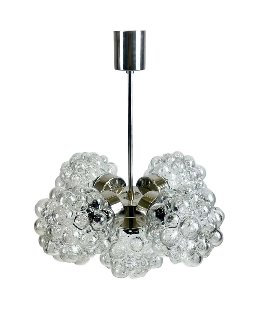 Żyrandol Raspberry, kryształ przezroczysty, metal srebrny, Kamenický Šenov, Czechy, lata 60.