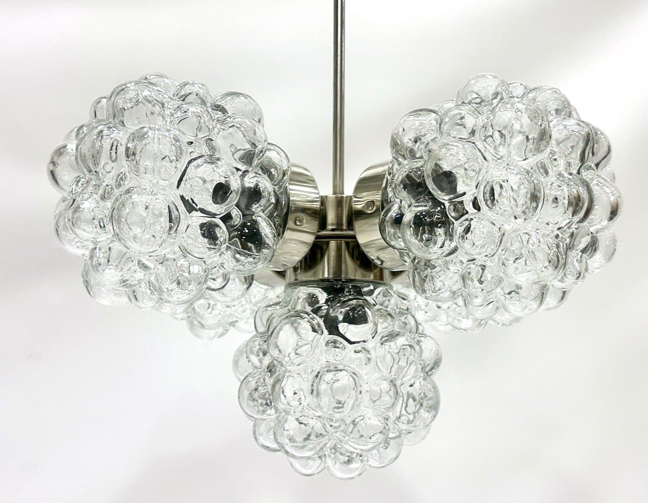 Żyrandol Raspberry, kryształ przezroczysty, metal srebrny, Kamenický Šenov, Czechy, lata 60. - 153881