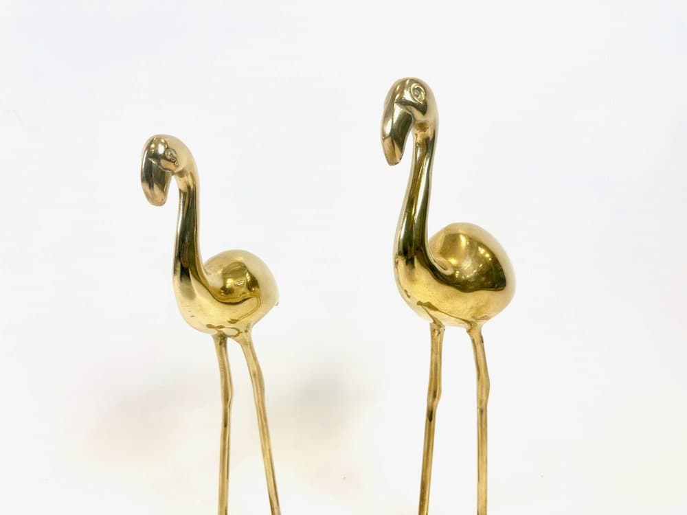 Para figurek flamingów, złoty, mosiądz, Niemcy, lata 60. - 153918