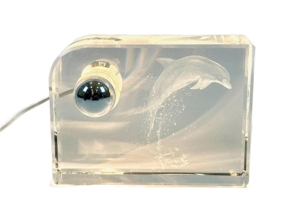 Table lamp, block, transparent crystal, Germany, 1990s.