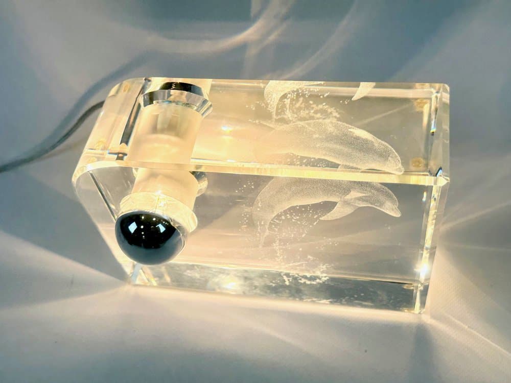 Table lamp, block, transparent crystal, Germany, 1990s. - 153954