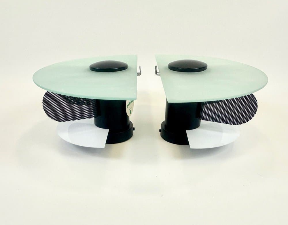 Pair of wall lamps, black metal, opaline glass, by G. Gramigna, Italy, 1980s. - 154048