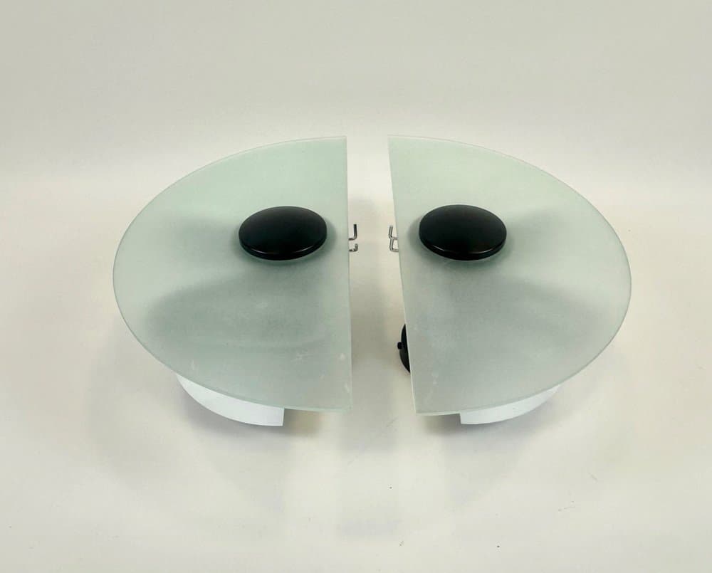 Pair of wall lamps, black metal, opaline glass, by G. Gramigna, Italy, 1980s. - 154049