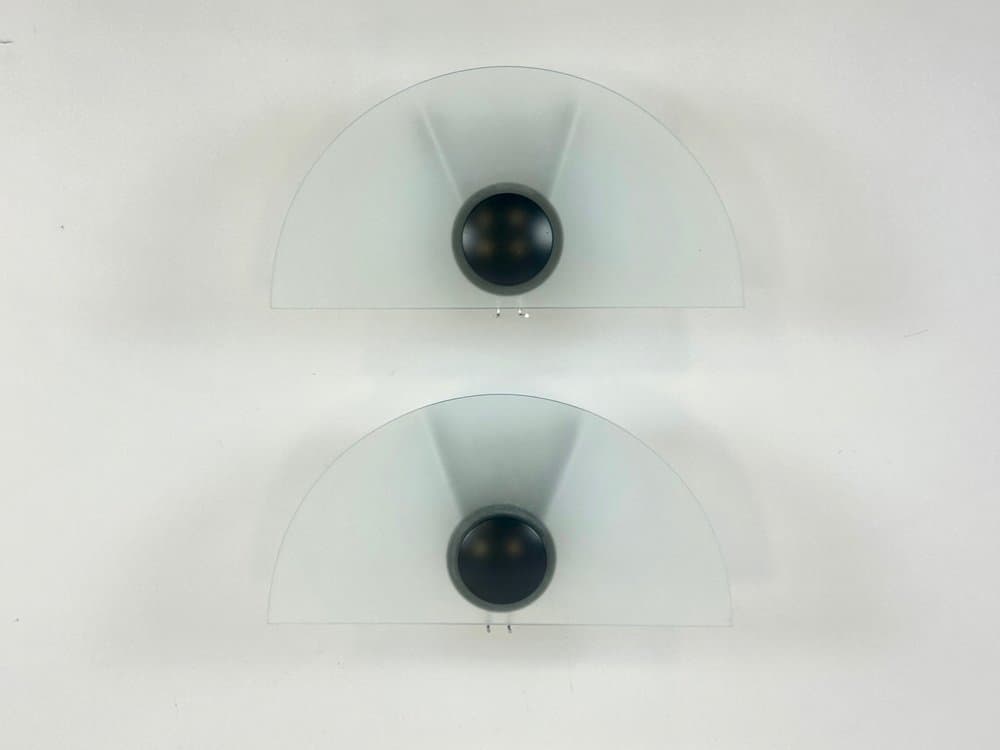 Pair of wall lamps, black metal, opaline glass, by G. Gramigna, Italy, 1980s. - 154046