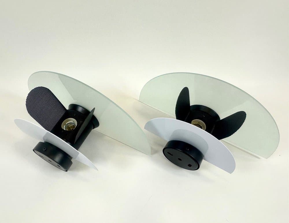 Pair of wall lamps, black metal, opaline glass, by G. Gramigna, Italy, 1980s. - 154050