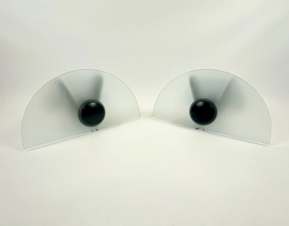 Pair of wall lamps, black metal, opaline glass, by G. Gramigna, Italy, 1980s. - 154045