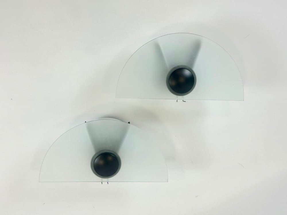 Pair of wall lamps, black metal, opaline glass, by G. Gramigna, Italy, 1980s. - 154047