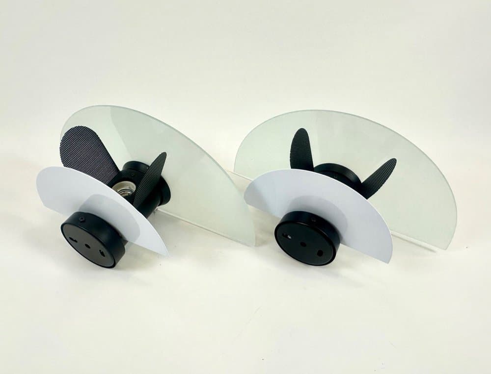 Pair of wall lamps, black metal, opaline glass, by G. Gramigna, Italy, 1980s. - 154051