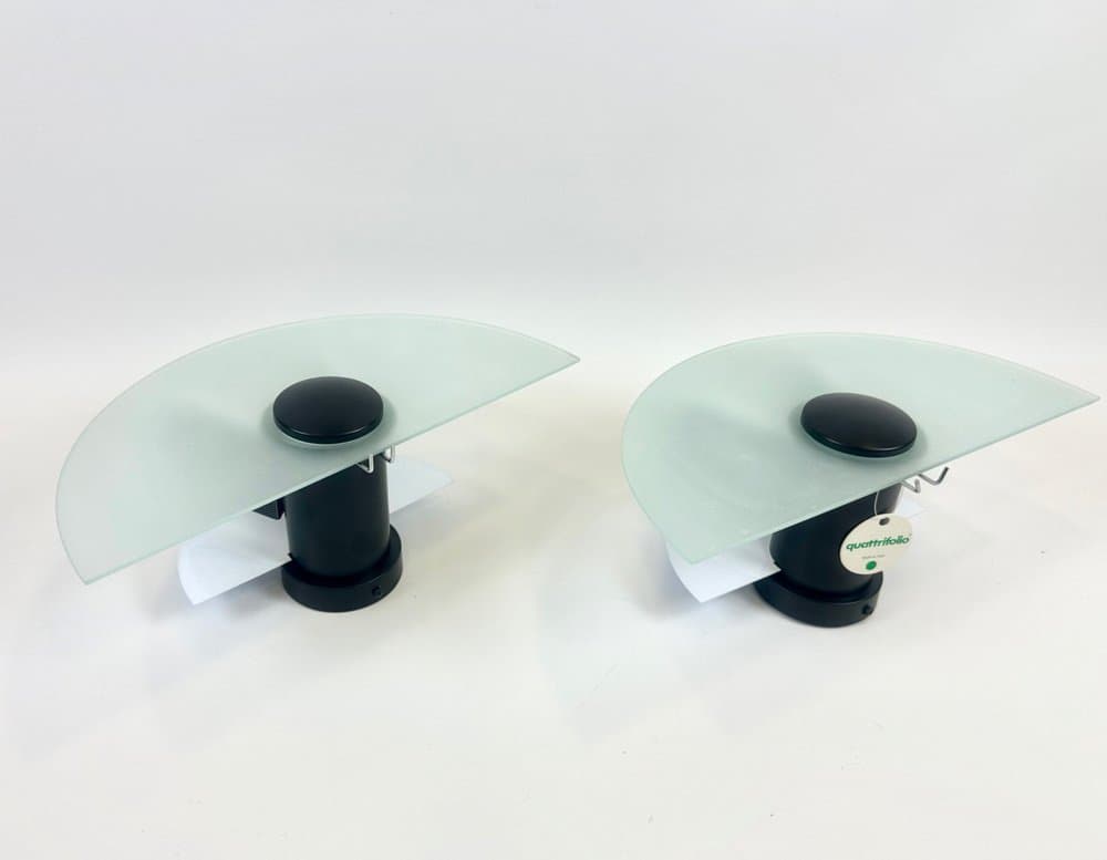 Pair of wall lamps, black metal, opaline glass, by G. Gramigna, Italy, 1980s. - 154053