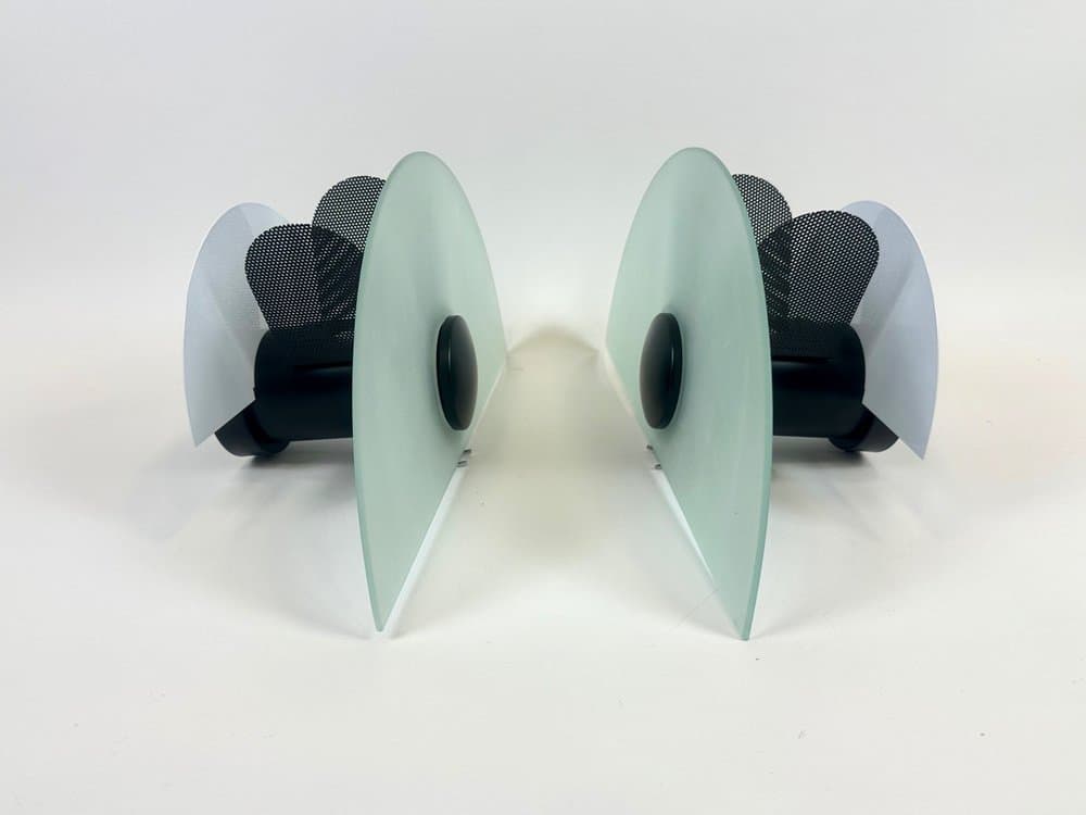 Pair of wall lamps, black metal, opaline glass, by G. Gramigna, Italy, 1980s. - 154054