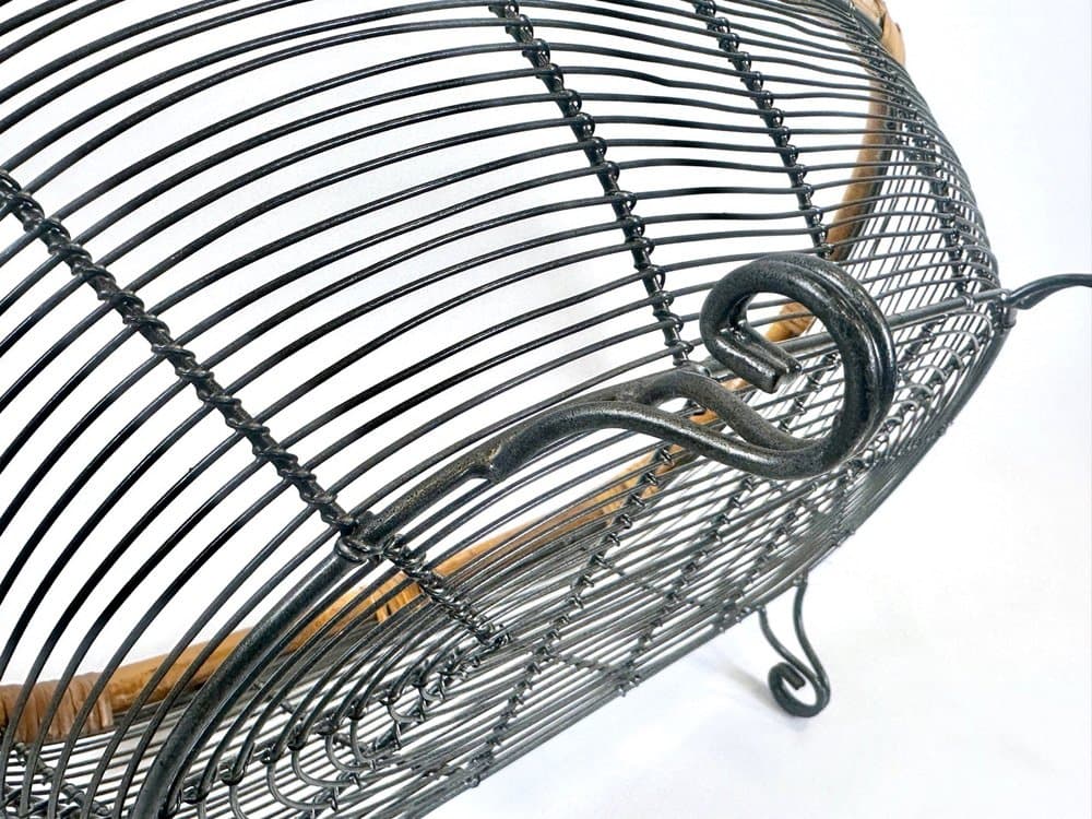 Openwork basket, natural bamboo, grey metal, Germany, 1960s - 154136