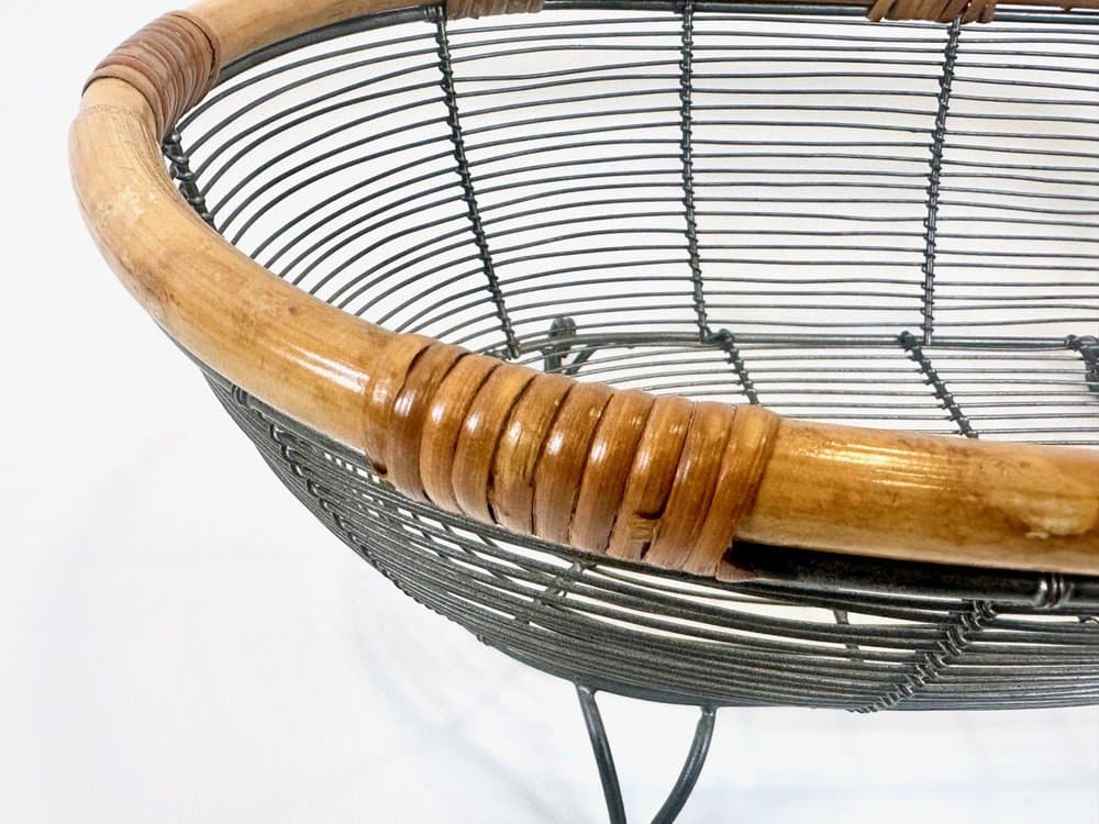 Openwork basket, natural bamboo, grey metal, Germany, 1960s - 154138