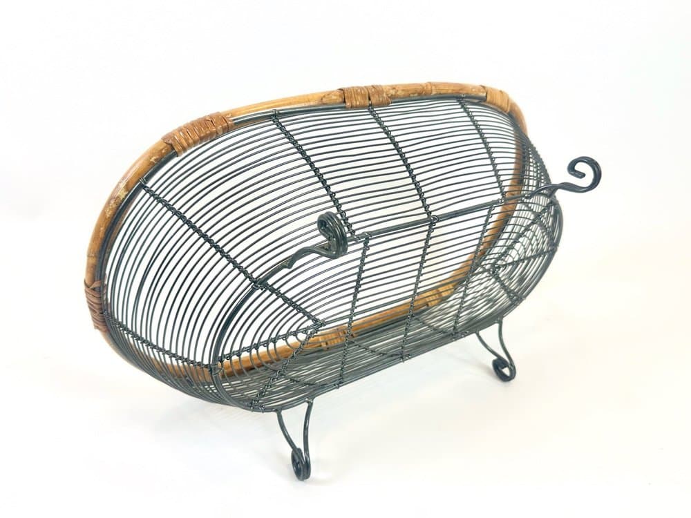 Openwork basket, natural bamboo, grey metal, Germany, 1960s - 154135
