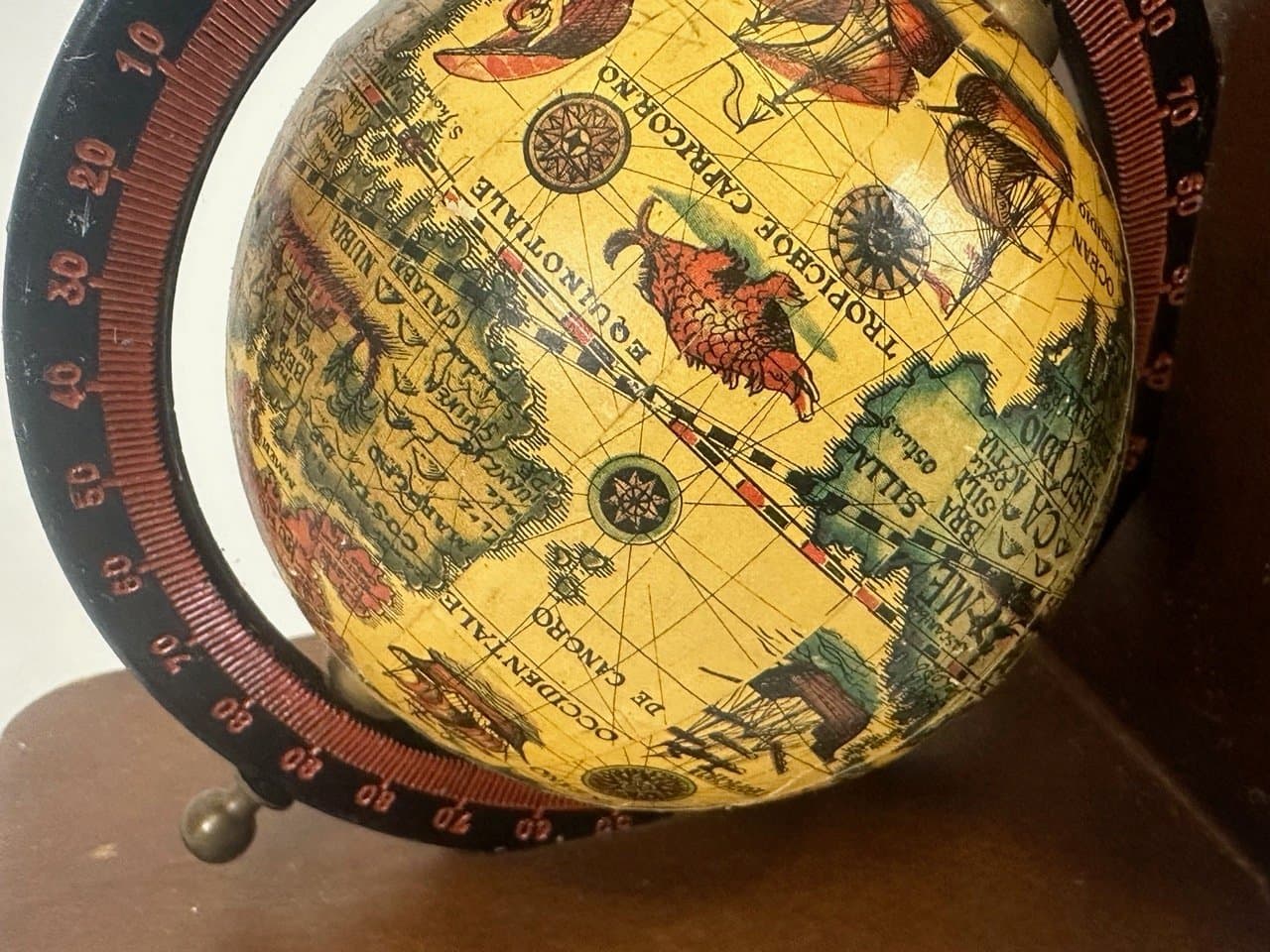 Komplet podpórek globus, brązowy, drewno, papier, metal, lata 60. - 154229