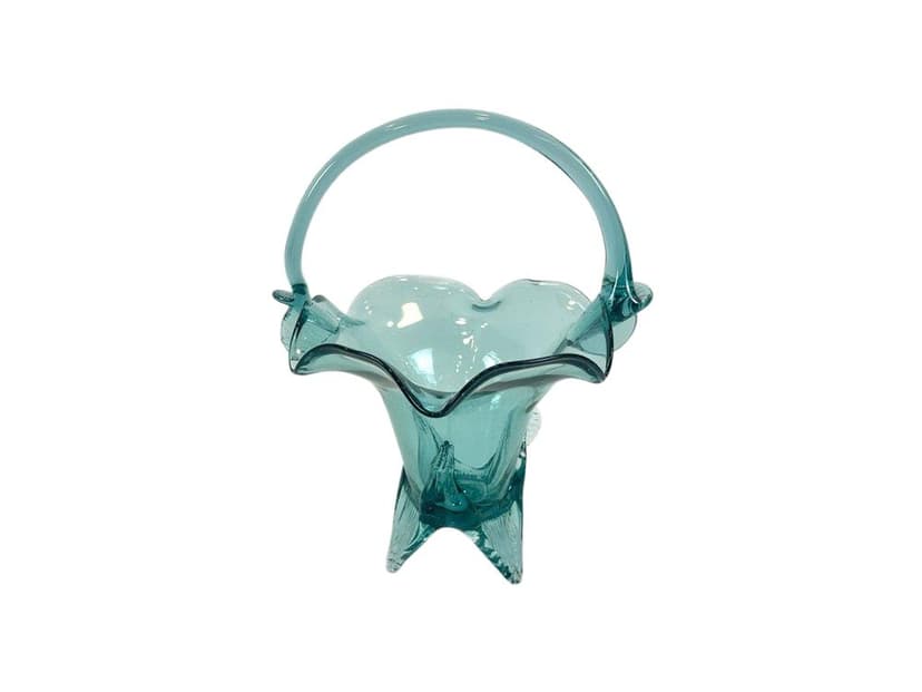 Basket, turquoise glass, Czech Republic, 1960s.