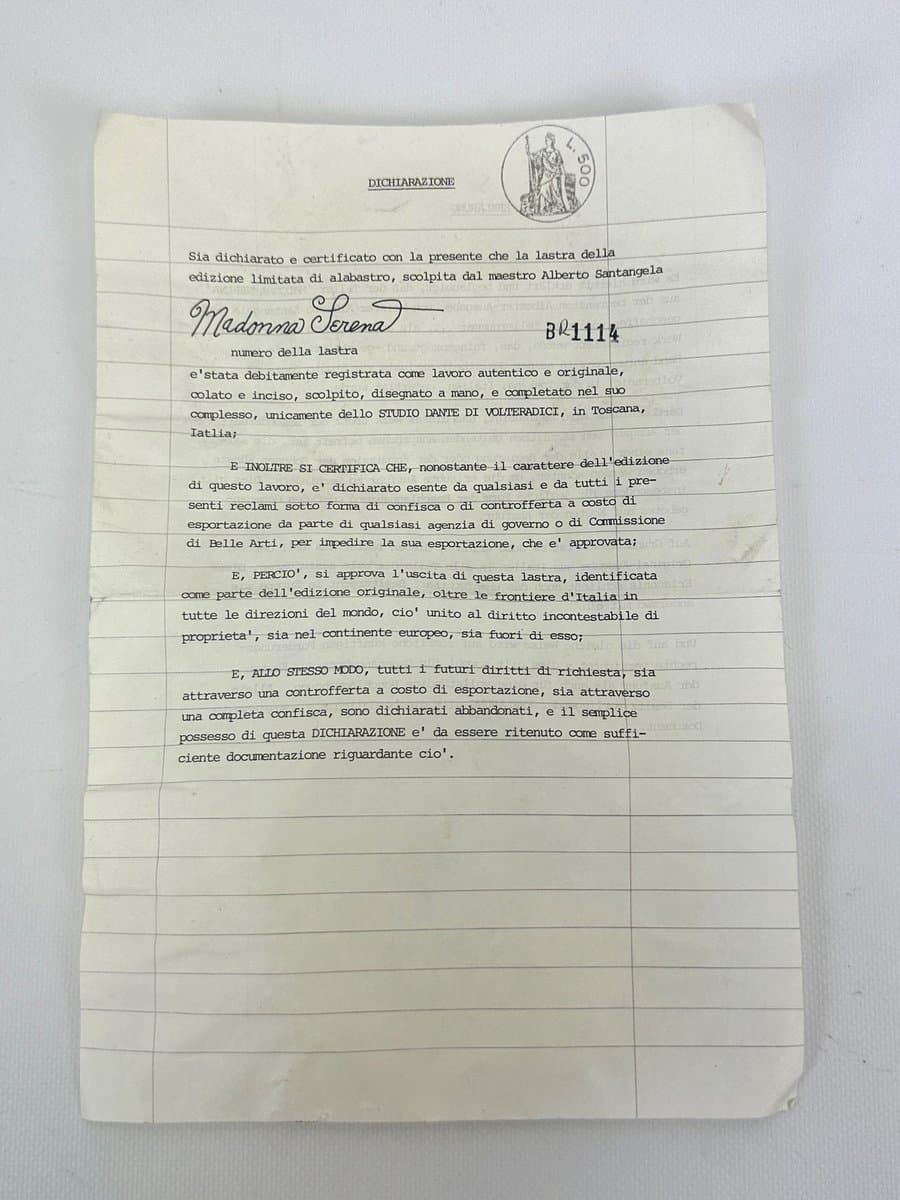 Płaskorzeźba ścienna Madonna Serena, kość słoniowa, alabaster, aut. A. Santangela, Studio Dante Di Volteradici, Włochy, lata 70. - 154449