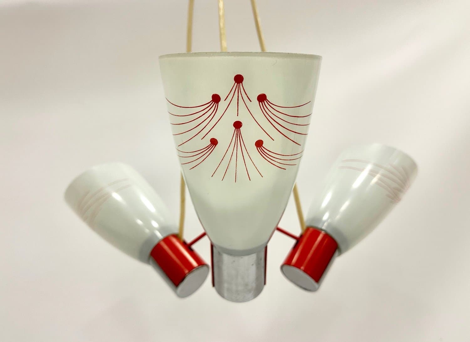 Pendant Lamp No 21309, red, glass, metal, wood, Czechoslovakia, 1960s. - 154496