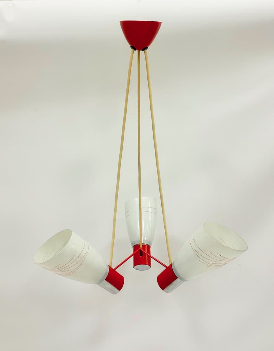 Pendant Lamp No 21309, red, glass, metal, wood, Czechoslovakia, 1960s. - 154497