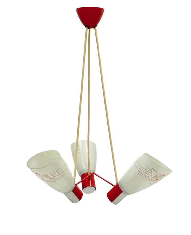 Pendant Lamp No 21309, red, glass, metal, wood, Czechoslovakia, 1960s. - DIMENSION
