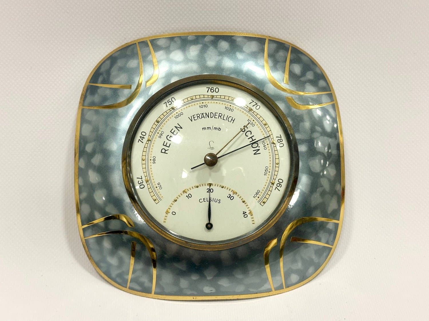 Stacja pogody, niebieski, mosiądz, Niemcy, lata 60. - 154530