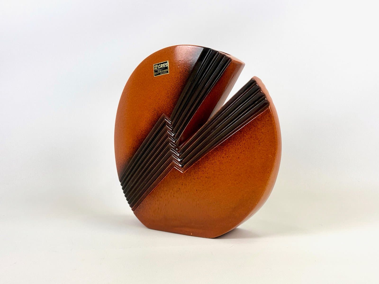 Vase, orange stoneware, by E. Lucini, Italy, 1970s. - 154618