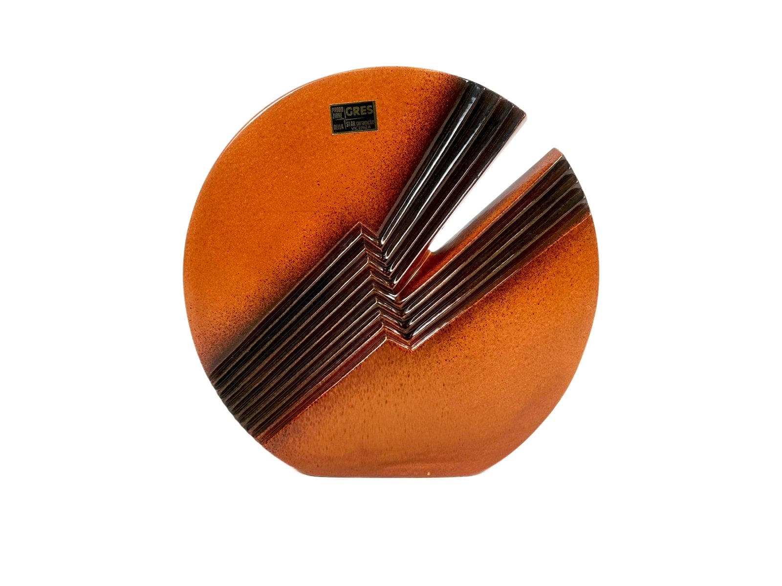 Vase, orange stoneware, by E. Lucini, Italy, 1970s.