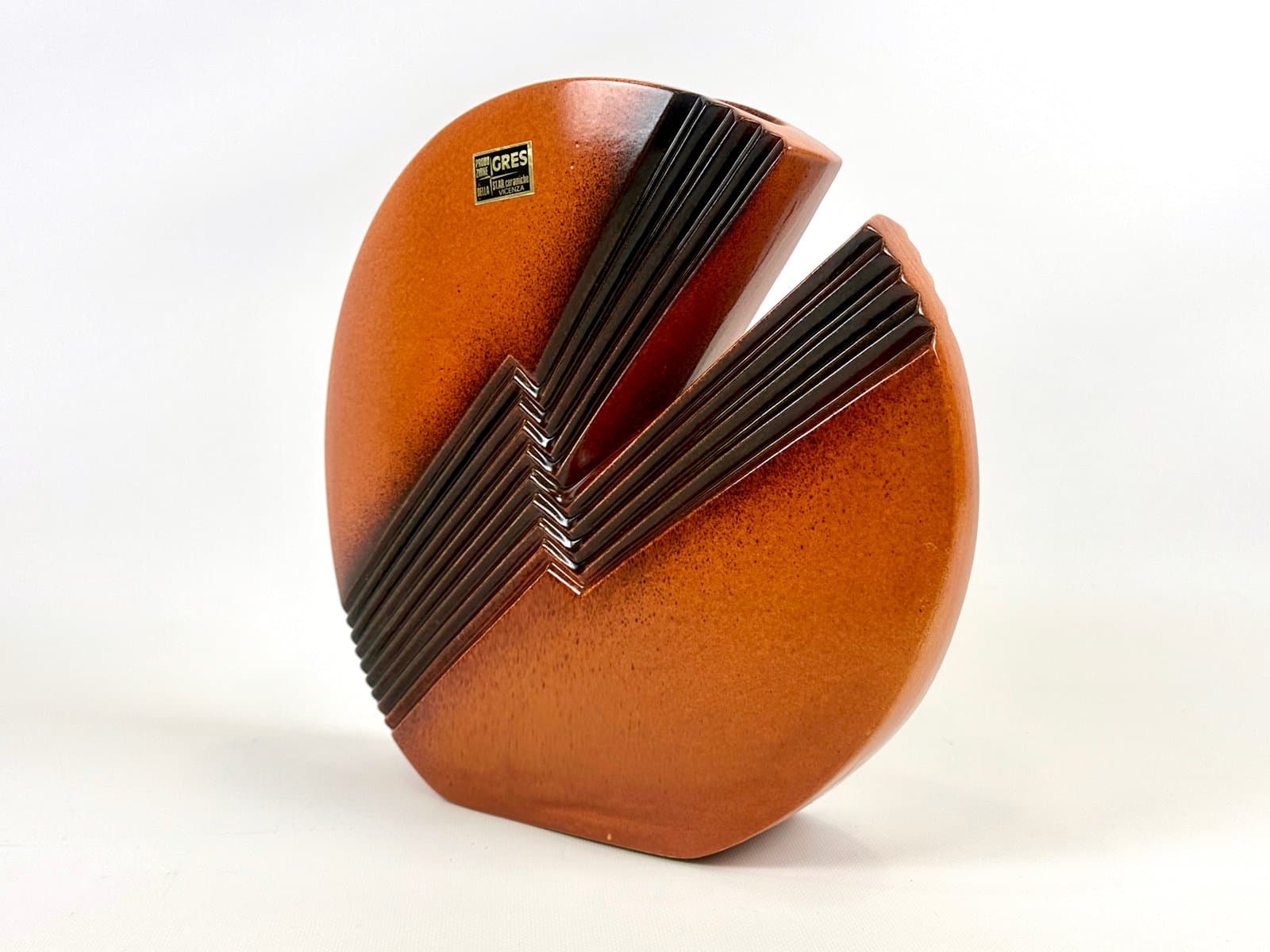 Vase, orange stoneware, by E. Lucini, Italy, 1970s. - 154621