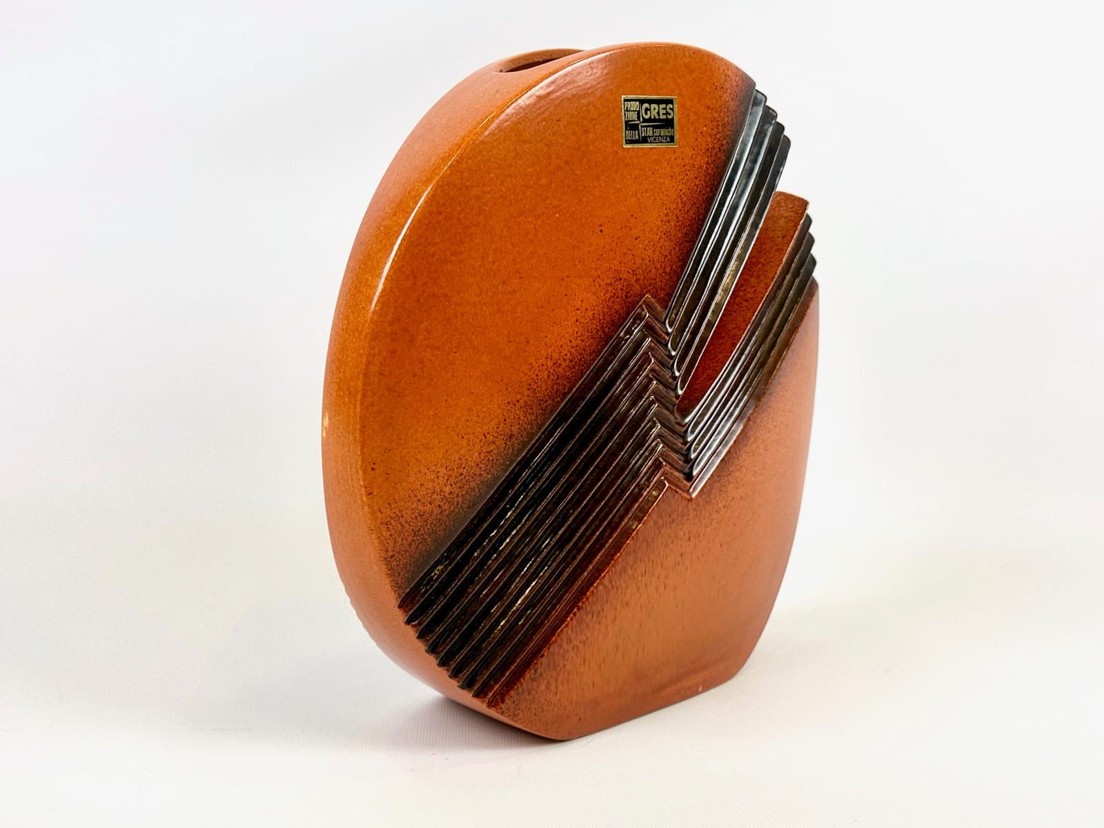 Vase, orange stoneware, by E. Lucini, Italy, 1970s. - 154622