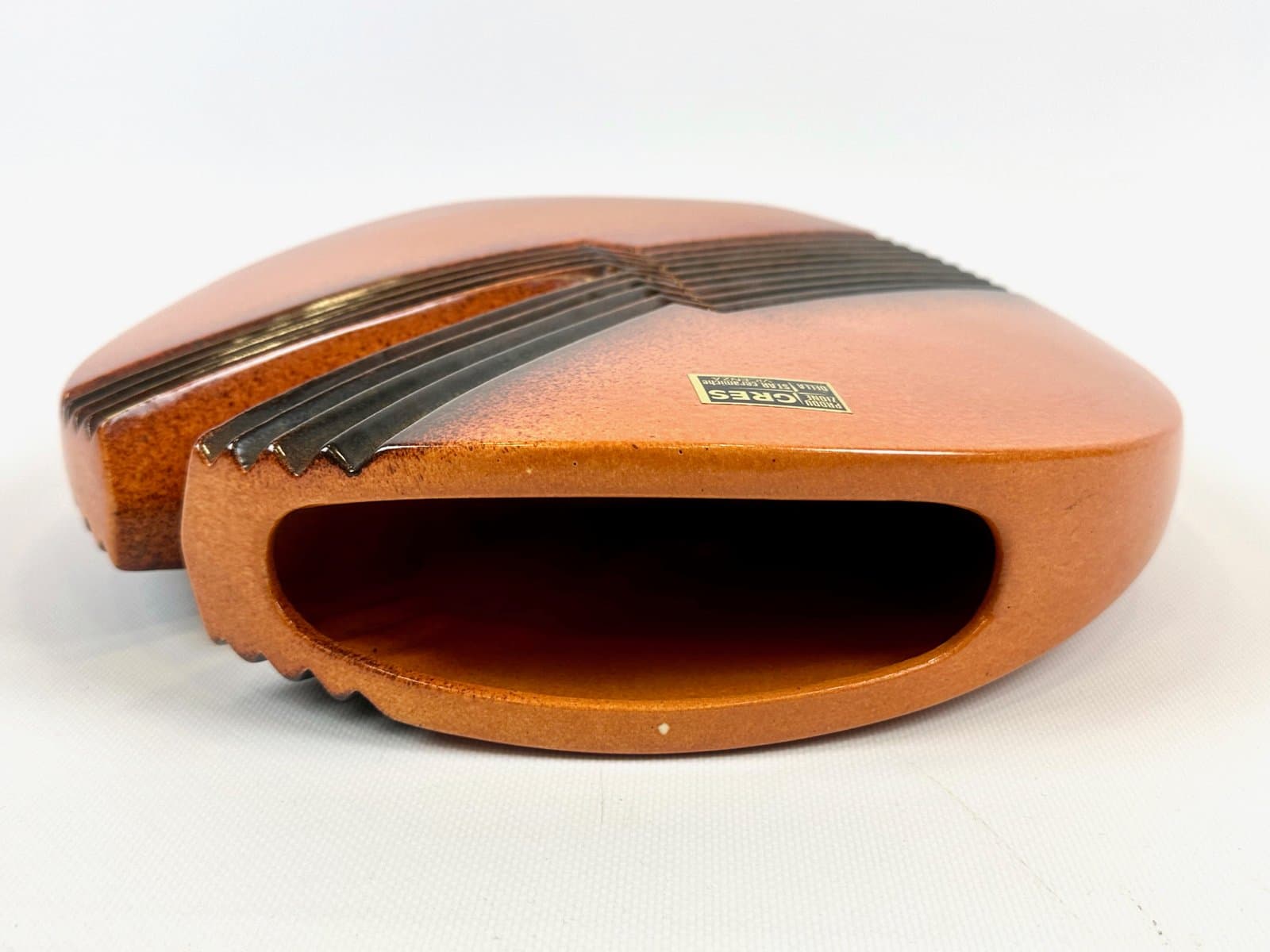 Vase, orange stoneware, by E. Lucini, Italy, 1970s. - 154623