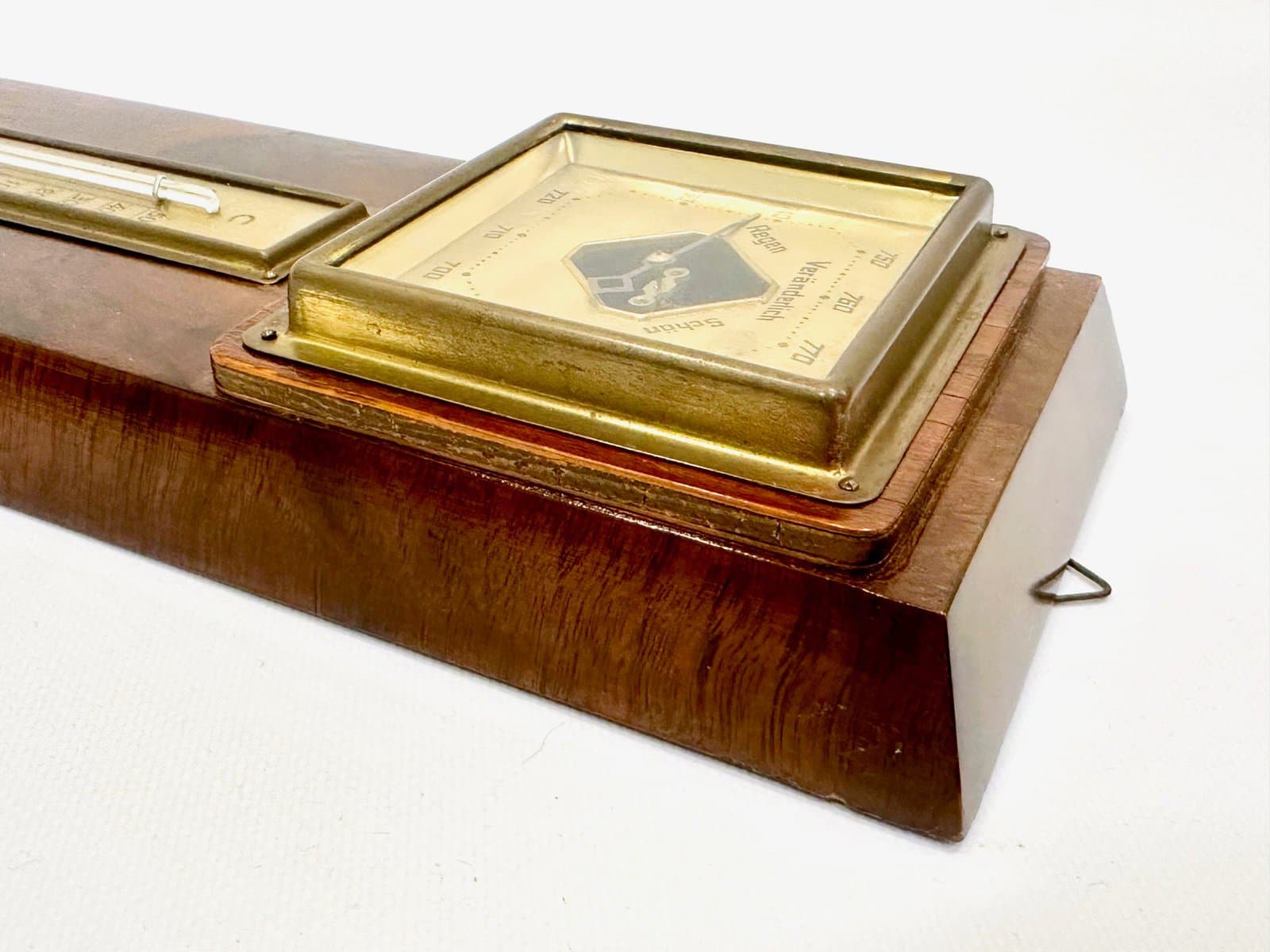 Stacja pogodowa Art Deco, orzech brązowy, mosiądz, Niemcy, lata 30. - 154665