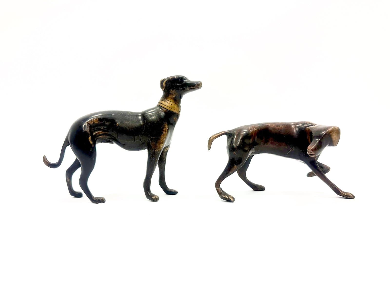 pair of whippet figurines, dark brown bronze, 1960s - 154680