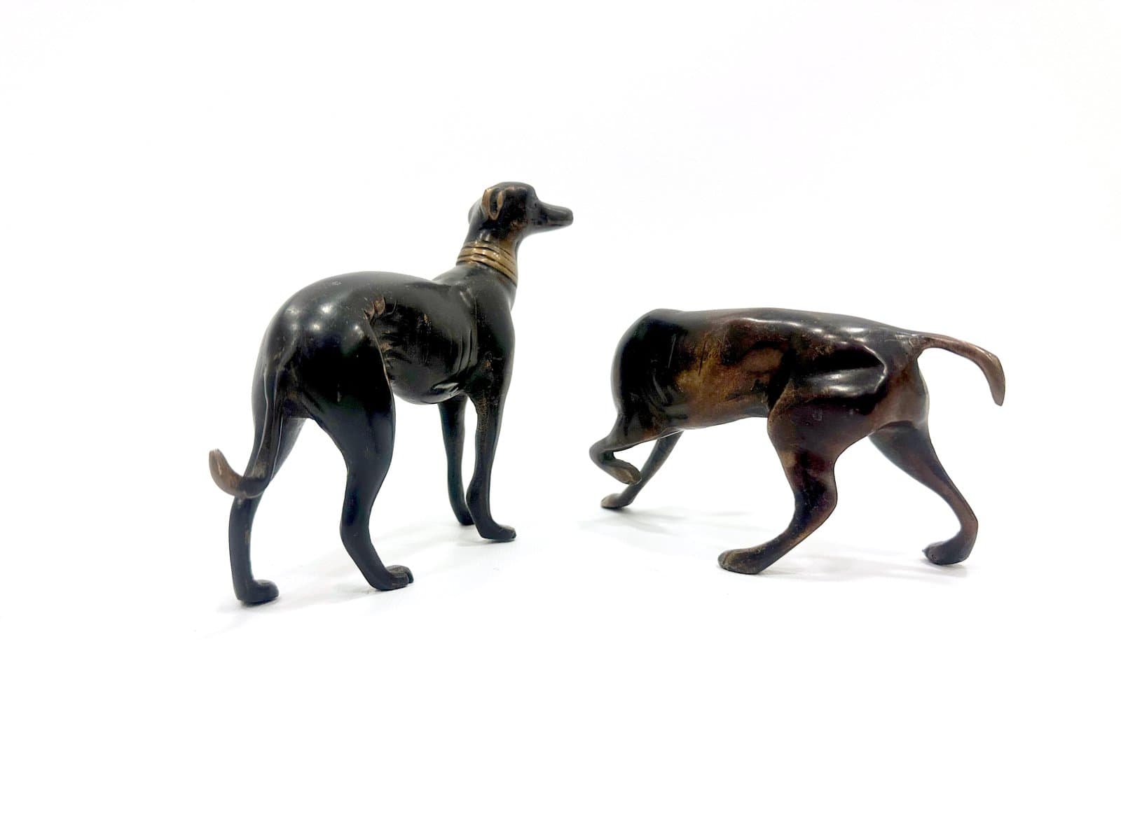 pair of whippet figurines, dark brown bronze, 1960s - 154675