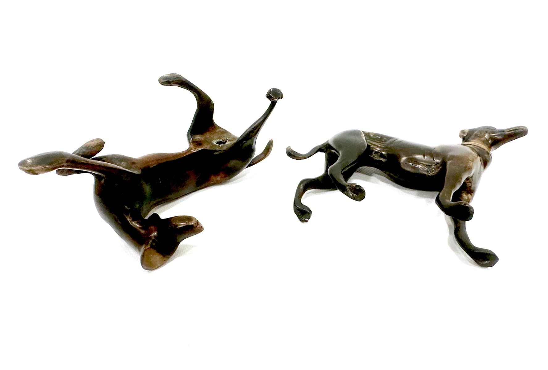 pair of whippet figurines, dark brown bronze, 1960s - 154678